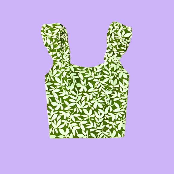 Abercrombie & Fitch Women's Bubble Strap Poplin Floral Top Green Size Medium - Picture 7 of 7